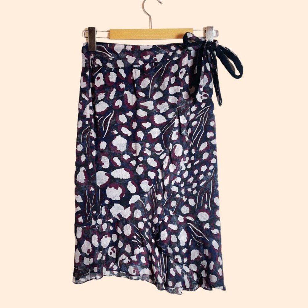 IRO Navy, White & Burgundy Printed Mini Wrap Skirt
